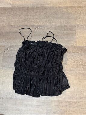 Black Smocked Ruffle Cami Top
